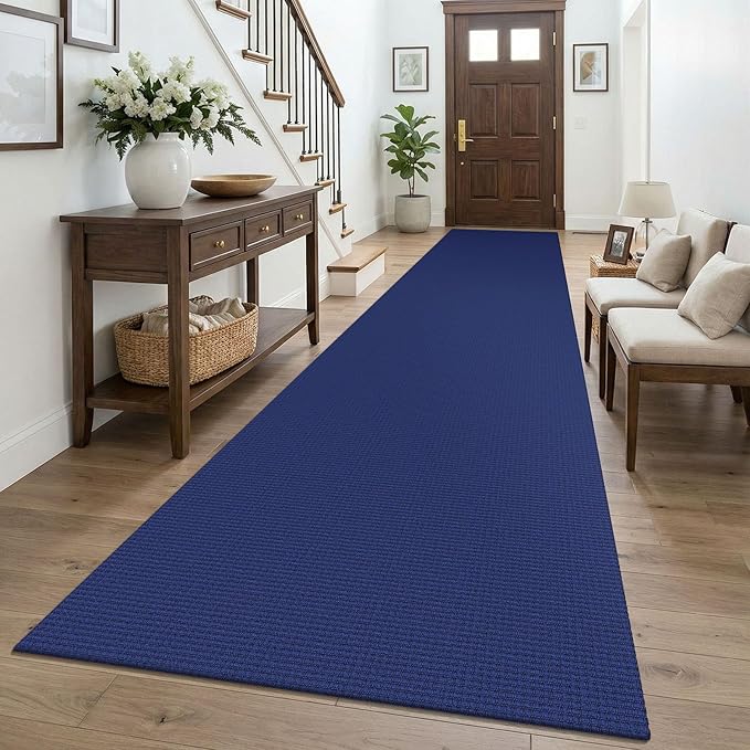 KOZYFLY 3x16 Runners Rugs for Hallway, Extra Long Washable Runner Rug, Non Slip Rubber Backed Kitchen Runner, Cotton Entryway Rug, Floor Carpet for Entry, Aisle, Hall, Royal Blue/Navy