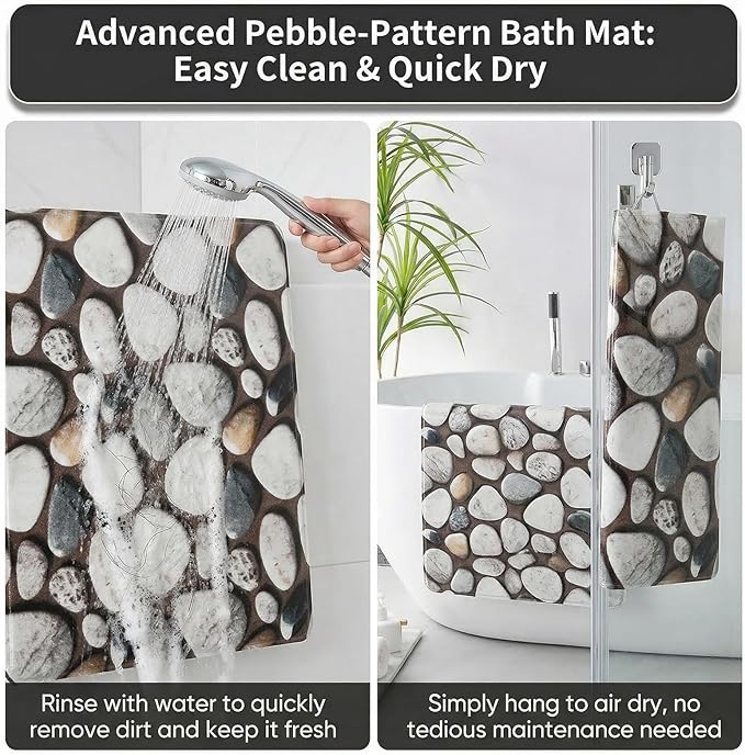 Square Shower Mat Non Slip, 24 x 24 Inch Soft PVC Loofah Shower Mats for Wet Area, Foot Scrubber Anti Slip Bathmat with Drain, Quick Drying Easy Cleaning Bath Mat for Tub, Bathroom