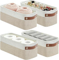 Bagnizer Small Fabric Storage Baskets, 15x6x5 inch Narrow Storage Bins 4-Pack Long Storage Basket for Organizing with Handles, Decorative Basket for Closets, Shelves, Toilet Paper, Beige