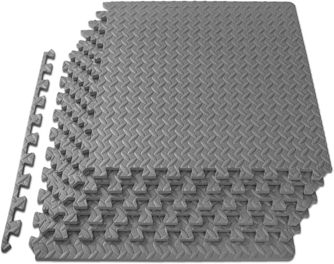 ProsourceFit Exercise Puzzle Mat ½-inch, EVA Interlocking Foam Floor Tiles for Home Gym, Workout Equipment, Kids Play Areas, Grey, 24 SQ FT - 6 Tiles