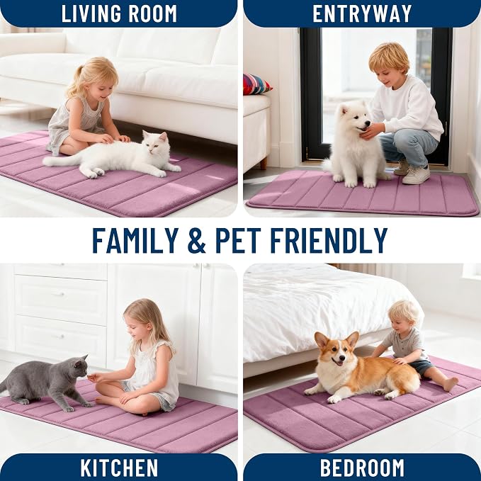 OLANLY Memory Foam Long Bathroom Rugs Runner 44x20, Super Soft Absorbent Bath Mat, Quick Dry, Machine Washable Shower Floor Rugs, Bathmat Carpet, Bathroom Home Decor Accessories, Deep Plum