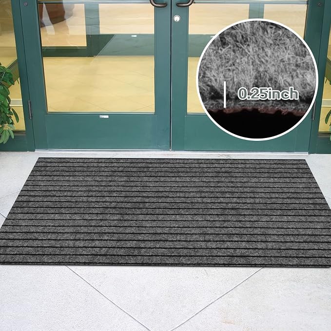 Custom Size Runner Rug 3 ft x 67 ft, 2-82ft Carpet Runners Hallway Entryway Kitchen Garage Laundry Room Area Rugs with Non-Slip Rubber Backing, Gray with Black Stripe