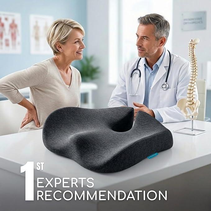Orthopedic Coccyx Cushion for Tailbone Pain Relief, Sciatica and Back Pain - XL Memory Foam Seat Cushions for Office Chairs, Car, Gaming - Ergonomic Cushion with Removable Spare Cover (Green)