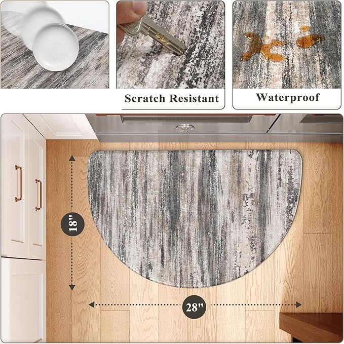 KIMODE Anti Fatigue Kitchen Mats, Black and Grey Half Moon Kitchen Rug, 18"x28" Padded Kitchen Mat for Floor, Comfort Foam Standing Desk Mat, Cushioned Kitchen Mats for Floor for Laundry Office Sink