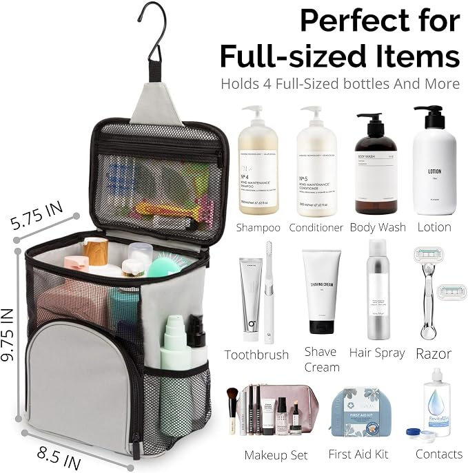 TERRA HOME Original Portable Shower Caddy For College Dorms - Foldable Mesh Tote - Dorm Room Essentials - Durable Hanging Travel Shower Bag - Perfect for College Students, Men, Women (Grey)