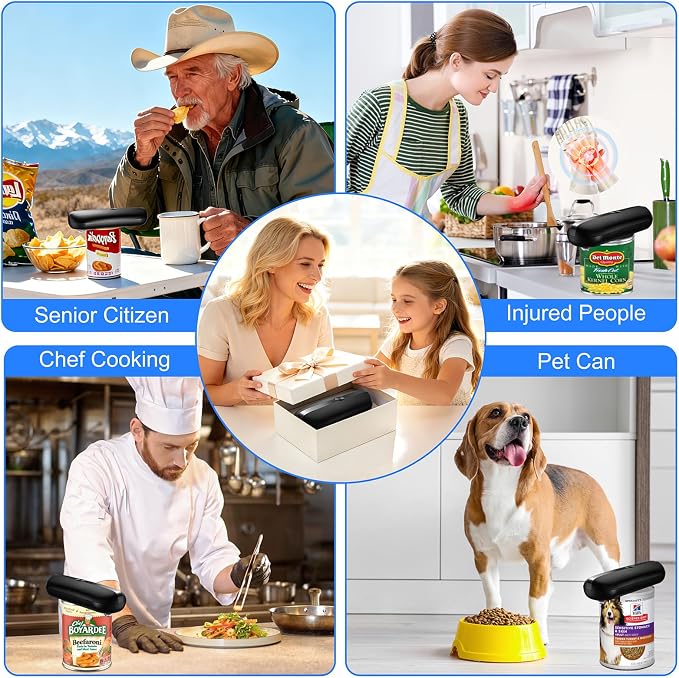 Electric Can Opener, Automatic Hands-Free Can Opener with Smooth Edge, One-Touch Operation USB Rechargeable, for Seniors, Arthritis Sufferers, Kitchen and Camping Use, Replaceable Blade (Black)