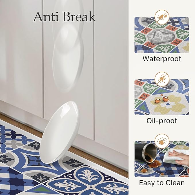GENIMO Anti Fatigue Kitchen Mats for Floor, Cushioned Non Slip Kitchen Rug, Waterproof Kitchen Floor Mat Runner, Kitchen Mat for Laundry, Sink, Office, Entryway, 20"x48"+20"x32", Blue