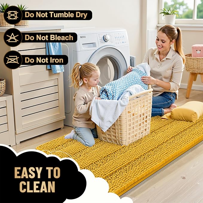 OLANLY Thick Bathroom Rugs 36x24, Extra Soft Absorbent Chenille Striped Bath Rugs, Rubber Backing, Machine Wash Dry, Bath Mats for Bathroom Floor, Tub and Shower, Home Decor Accessories, Golden Yellow