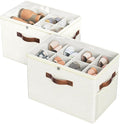 Budding Joy 2 Pack Shoe Organizer for Closet, Clear Foldable Shoe Storage Containers Adjustable Dividers Fits 16 Pairs,Shoe Storage Bins Baskets Boxes with Reinforced Handles Beige