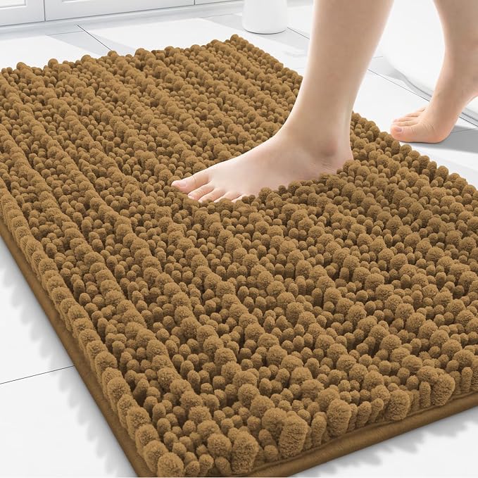 Smiry Bathroom Rugs Mat 30x20, Extra Soft Absorbent Chenille Bath Rugs, Non Slip Rubber Backing Machine Washable Quick Dry Bath Mats for Bathroom Floor, Tub, Shower, Home Decor Accessories, Clay