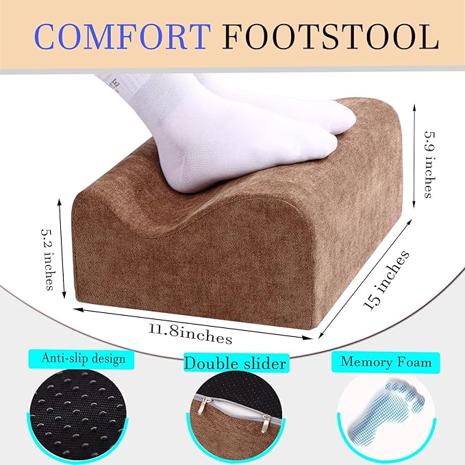 Foot Rest for Under Desk at Work,At Work Soft Ergonomic Footrest,Support Foot Pillow,Heel Chair,Leg Elevation Pillow,(Brown)