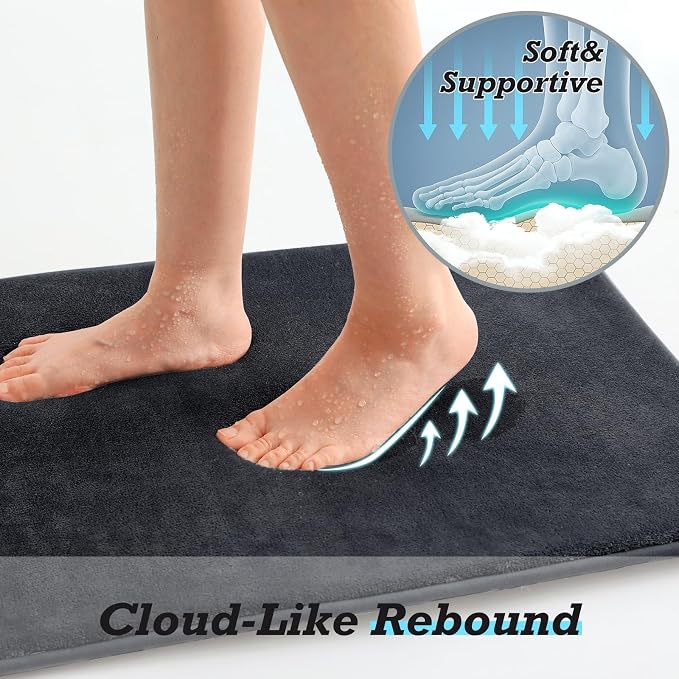 HUXMEYSON Bathroom Rugs Sets 2 Piece, Non-Slip & Quick Dry Bath Mat Set, Ultra Soft Velvet Bath Rugs for Bathroom, Toilet and Shower Floor, Dark Grey