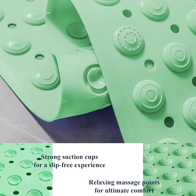 Bath Mat for Tub and Shower – Anti-Slip with Suction Cups, Exfoliating Foot Scrubber, Drain Holes & Massage Points – PVC, 19.7” x 31.5” – Non-Slip Mat for Seniors, Families, Spa Use