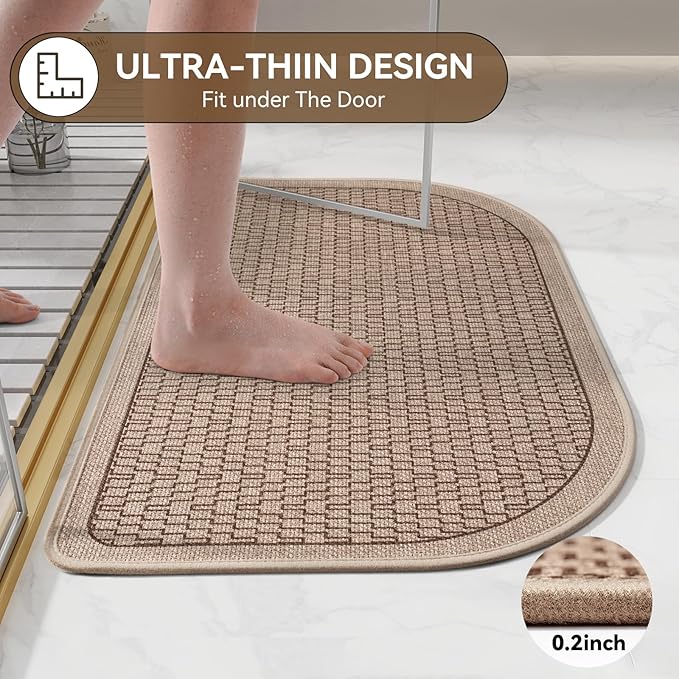 YDKGL Bathroom Rugs Mat 16x24, Ultra Thin Quick Dry Absorbent Non Slip Bath Mat, Bath Mats for Bathroom Mat Carpet Fit Under Door, Washable Floor Rubber Half Round Bath Rugs, Brown