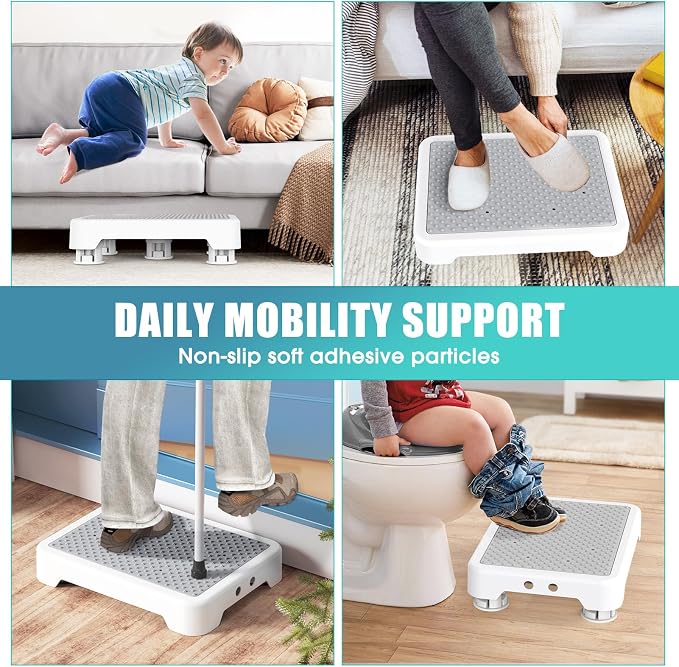 SPACELEAD Mobility Step Stool for Adults & Seniors, Indoor/Outdoor Portable Stair Assist, Anti-Slip Platform for Bathroom， Kitchen, Office, and Bedroom, 600lbs Capacity, White Gray