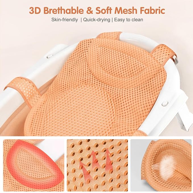 Colorlife Baby Bath Seat Support Net Infant Bathing Seat Support Mat, Adjustable Comfortable Non-Slip Five-Pointed Baby Shower Net Bathtub Sit Up Mesh for Newborn 0-12 Months-Orange(No Bathtub)