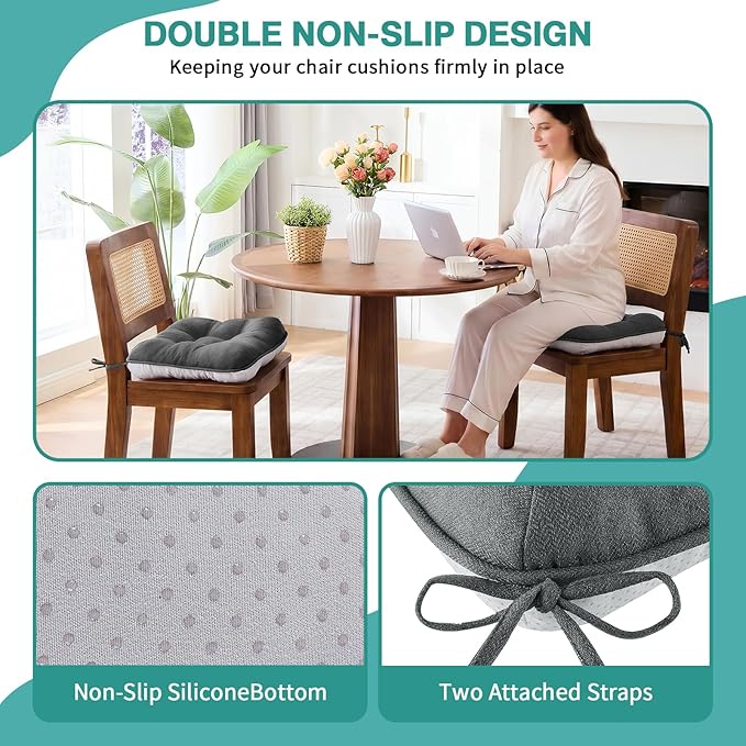 BETU Chair Cushions for Dining Chairs,3.5" Thick Kitchen Table Chair Pads with Ties,Non Slip Backing and Covers,Seat Cushion for Dining Room,Bar,Patio Chairs,20"X20"X3.5"