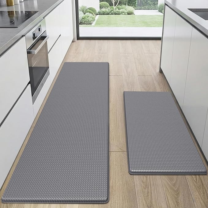 Kitchen Mats for Floor 2 Piece - 17"x29"+17"x59" Anti Fatigue Mats for Kitchen Floor - Non Slip Cushioned Rugs for Standing - Grey