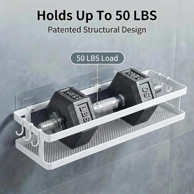 PUSDON 5-in-1 16.5" Extra Long Kitchen Organizer & Shower Caddy Set, Wall Mount Spice Rack with Paper Towel Holder, Utensil Holder & Soap Dish, Rustproof Mesh - White, Guardrail