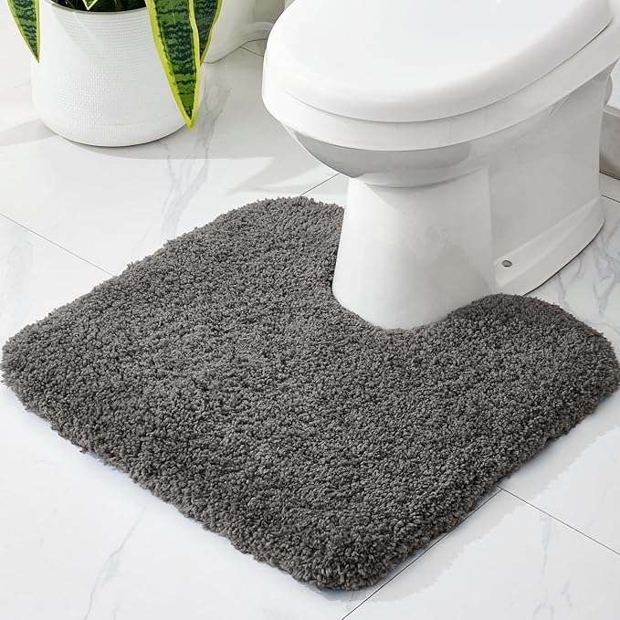 Disolla Toilet Mat 22x24 - Non Slip Fluffy U-Shaped Contour Rug, Ultra-Soft Plush Toilet Floor Mat, Absorbent & Machine Washable, Dark Grey