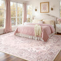 RELEANY Area Rugs 8'x10' Washable Non-Slip, Floral Vintage Distress Medallion Carpet for Living Room Bedroom Dining Room, Pink Greypink Cute