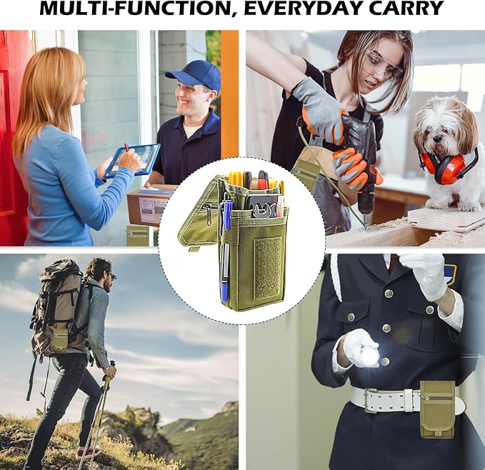 Belt Tool Pouch, Tactical Utility Organizer with Cell Phone Holder, Durable Heavy-Duty 1000D Nylon EDC Multitool Holster with Multi-Pockets for Electricians, Handymen, Work, Hiking, Daily Use