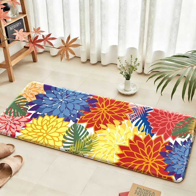 Arenarug Kitchen Mats for Floor 2PCS Cushioned Anti Fatigue Kitchen Mats Waterproof Non Slip Kitchen Mat Rug Set Comfort Foam Standing Mat for Sink, Laundry, Office, 24"x39"+24"x59", Colorful