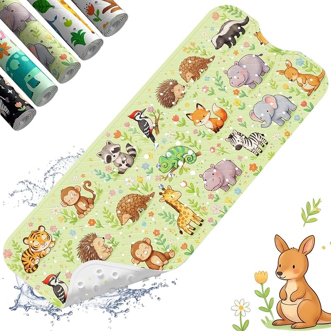 XIYUNTE Baby Bath Mat for Tub Non Slip Kids, BPA Free Extra Long Bathtub Mat 40x16 with Drain Holes and 200 Suction Cups, Non Toxic Machine Washable Toddler Bath Mat, Eco-Friendly Certified
