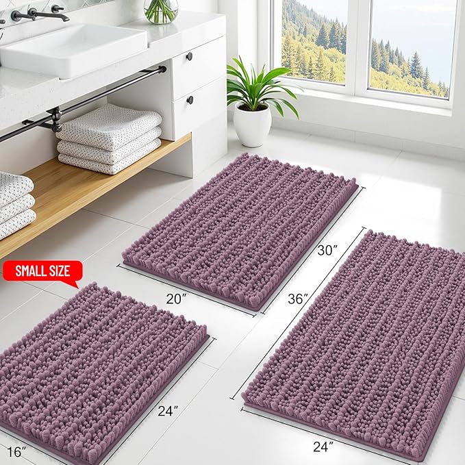 Smiry Bathroom Rugs Mat 59x24, Extra Soft Absorbent Chenille Bath Rugs, Non Slip Rubber Backing Machine Washable Quick Dry Bath Mats for Bathroom Floor, Tub, Shower, Home Decor Accessories, Deep Plum