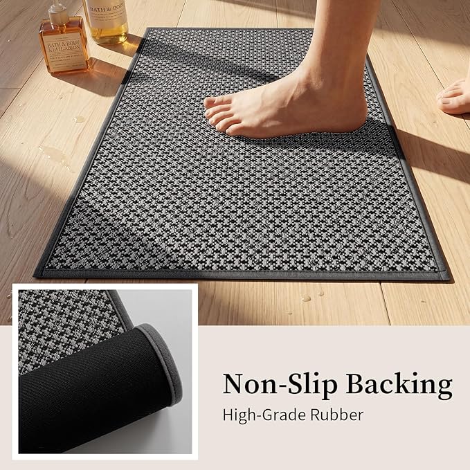 YIHOUSE Thin Bath Mat Dark Grey Bathroom Rugs Sets 2 Pieces, Non Slip Absorbent Mats Quick Dry, Woven Rugs Washable, Tapetes para Baño for Bathroom Toliet,Bathtub(17"x24"+17"x47")