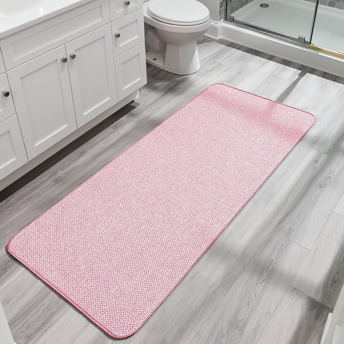 Bosap Bath Mat,Ultra Thin Bathroom Runner Rugs,Large Bath Mats for Bathroom,Quick Dry,Non-Slip,Machine Washable,Low Pile,Bath Rug,Shower Outside,Sink,Home Decor Accessories.Pink,1'9"x3'11"（21x47inch）
