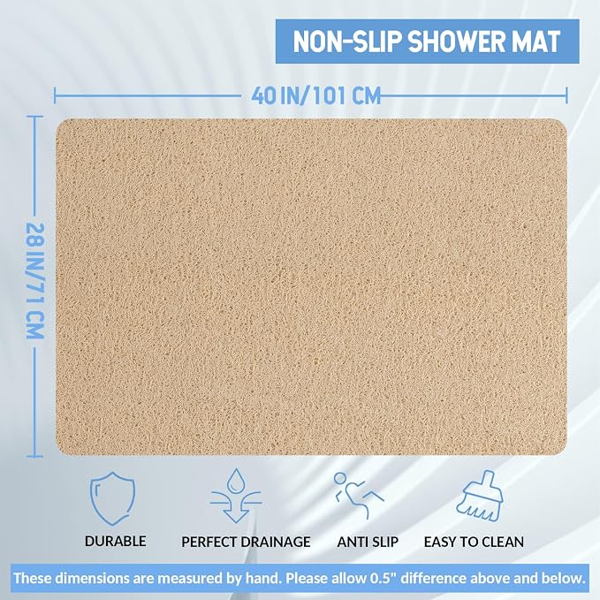 Hargiis Non-Slip Bathtub Mat, Anti Slip Shower Mat, Fast Drying Bathtub Mats, Foot Scrubber Mat, Anti Slip Mat for Tub, Floor, Bathroom, Kitchen, Home, Hotel (Beige 40"×28")