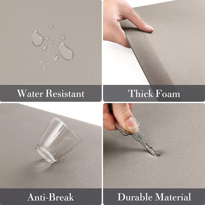HappyTrends 2 PCS Kitchen Mat Cushioned Anti-Fatigue Floor Mat, Heavy Duty Ergonomic Comfort Foam Standing Mat, Waterproof Non-Slip Kitchen Rugs for Home, Office(20"x30"+20"x60",Khaki)