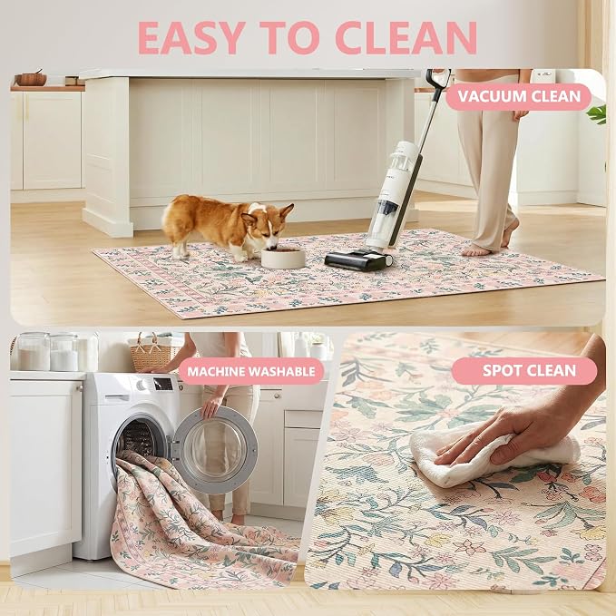 Office Chair Mat for Hardwood Floor & Tile Floor,36"x48" Heavy Duty Desk Chair Mat for Hard Floors, Under Desk Rug for Rolling Computer Chair,Anti Slip,Low Pile Carpet Floor-Pink Flowers
