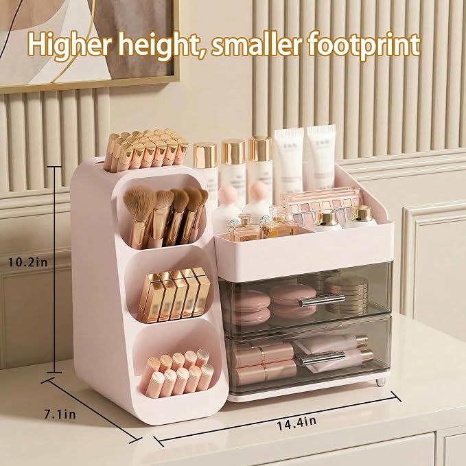 Large Capacity Makeup Organizer Countertop with Makeup Brush Holder for Vanity, Thickened Material, Bathroom Countertop Organizer Skin Care Perfumes Storage, Teen Girl Gifts for 12-23 Year（pink）