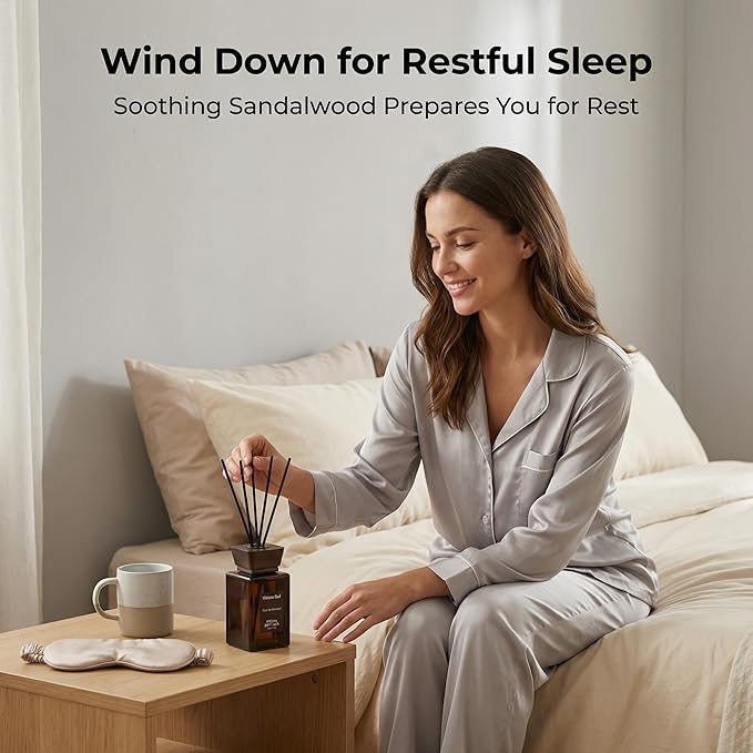 Natural Sandal Wood Reed Diffuser - 5.6 Fl Oz for Home& Office, Bathroom&Shelf Decor| Long Lasting Air Freshener|Gift for Women, Housewarming&Birthday