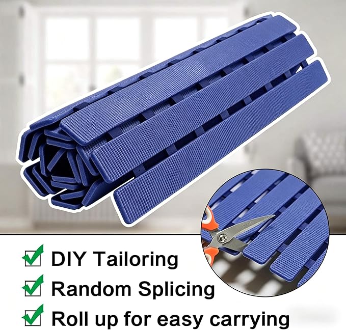 BEMISO Shower Mat Non Slip Bathtub Mat with Suction Cups and Drain Holes 27.5 x15.7 Inch Bath Mat for Tub & Shower.Easy Dry,Easy to Cut,Eco-Friendly (Navy Blue, 27.5 X 15.7 Inch)