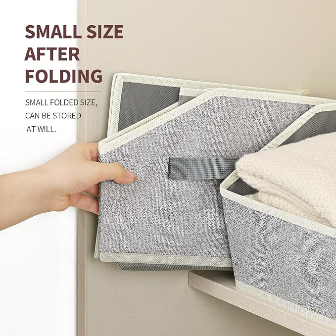 Homsorout Trapezoid Bins for Organization - 8 Pack Storage Cubes, Decorative Fabric Organizer Bins, Large Baskets for Storage, Linen Storage Organizer for Clothes, Books, Home, Light Gray