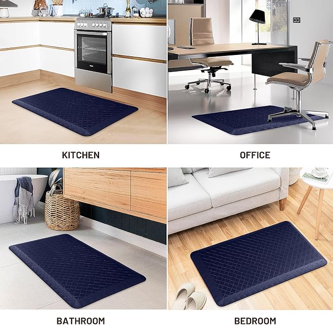 HappyTrends Kitchen Floor Mat - 4/5 Inch Thick Anti-Fatigue Kitchen Rug,Waterproof Non-Slip Kitchen Mats and Rugs Heavy Duty Ergonomic Comfort Rug for Kitchen,Office,Sink,Laundry,(22"x36", Blue)