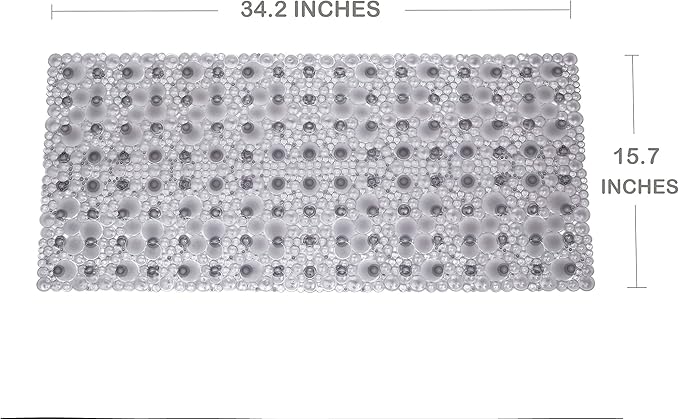 Extra Long Pebble Bath Tub Shower Mat 34.2 x 15.7, Bathmat Non-Slip with Suction Cups, Machine Washable, Bathroom Mats, Smooth/Non-Textured Surface Only (34.2" x 15.7", Transparent Light Gray)