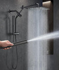 Veken All Metal 10" Black Shower Head with Handheld, Luxurious Square Double Rain Shower Heads with Spray Combo, Dual High Pressure Detachable Rainfall Showerhead with Arm,Bathroom Upgrade,Matte Black