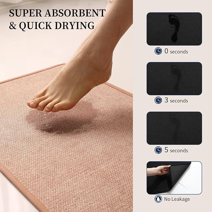 YIHOUSE Pink Bathroom Rugs Sets 2 Piece, Quick Dry Thin Bath Mat, Non Slip Absorbent Machine Washable, Bath Runner Rug for Bathtub Sink Home Decor (17"x24" + 17"x47")