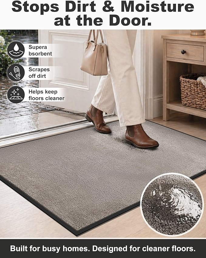 Mibao Front Door Mat Indoor Entrance, 48" x 36", Dirt Trapper Welcome Mat for Outdoor Indoor, Non-Slip Waterproof Doormat, Durable Machine Washable Low Profile Entry Rug for Back Door Outside,Beige