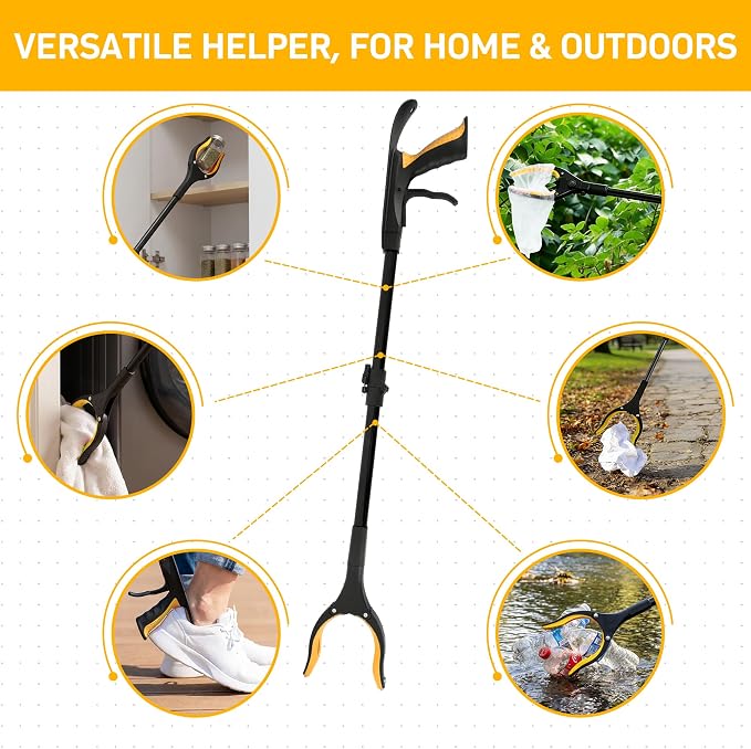 32 inch GrabRunner Folding Reacher Grabber Tool with Shoehorn,360° Rotating Head Grabber Tool with Strong Magnetic,Grabbers for Seniors (Gold)
