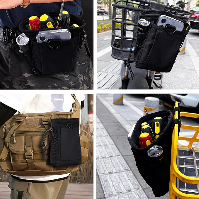 Small Tool Pouch,Utility Tool Bag, Small Toolbox, Screw Driver, Plier Organizer, Flashlight Holster and Knife Holder, Tool Belt Pouches for Electrician,Contractor,Plumber,Carpenter