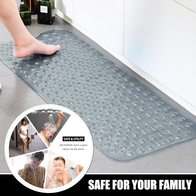 Bathtub and Shower Mats, 28 x 15 Inch Non-Slip Bath Mat, Machine Washable Bath Tub Mat with Suction Cups & Drain Holes for Bathroom, Beige