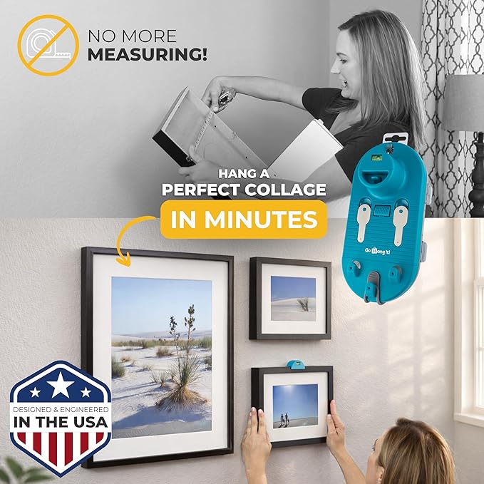 Go Hang It! Pro, All-in-One Picture Hanging Kit - Picture Leveling and Hanging Tool - Hang Sawtooth/Wire Hangers - Wall Hanging Kit and Level Tool - Hardware Case with 85-Piece Hanging Essentials