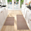 SUMLANS Kitchen Mat Set of 2 PCS, Cushioned Non Slip Rugs for Kitchen Floor, Absorbent Runner Comfort Standing Mats Washable for Kitchen, Office, Home (Brown-Velvet, 17.3"x47"+17.3"x30")