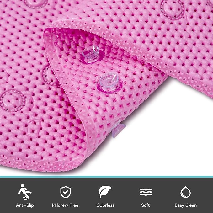 Non Slip Bathtub Mat 36” X 17” Shower Mat Soft Foam Bath Mats for Bathroom Tub, Bathtub Mat with Drain Holes, Suction Cups, Shower Mat Non Slip