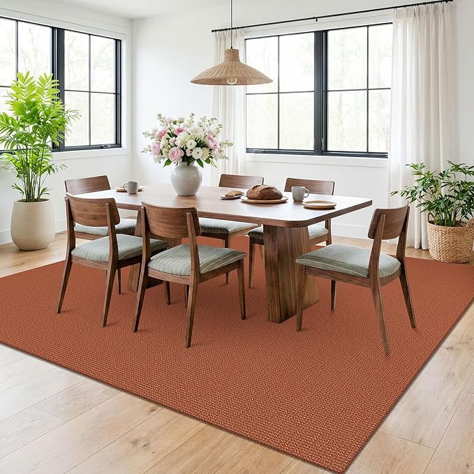 KOZYFLY Orange 6x9 Dining Room Rugs, Washable Area Rug for Living Room, Non Slip Rugs for Bedroom, Braided Floor Carpet for Nursery, Office, Cotton Rug Home Indoor Decor, Burnt Orange/Tan